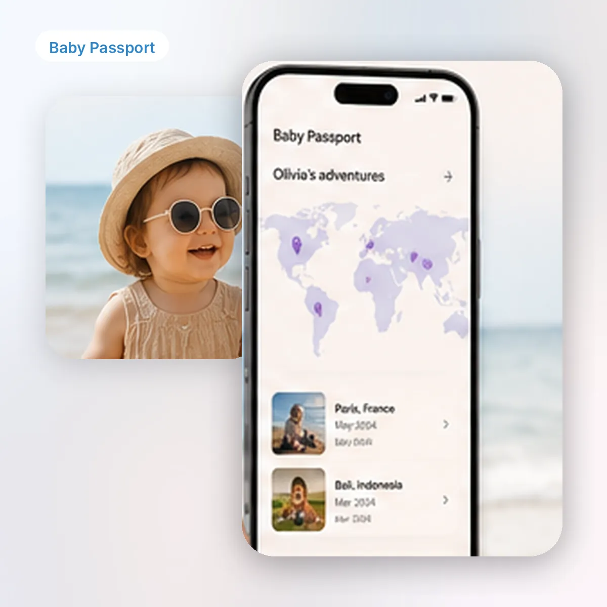DearBaby Baby Passport feature mapping family trips and travel memories