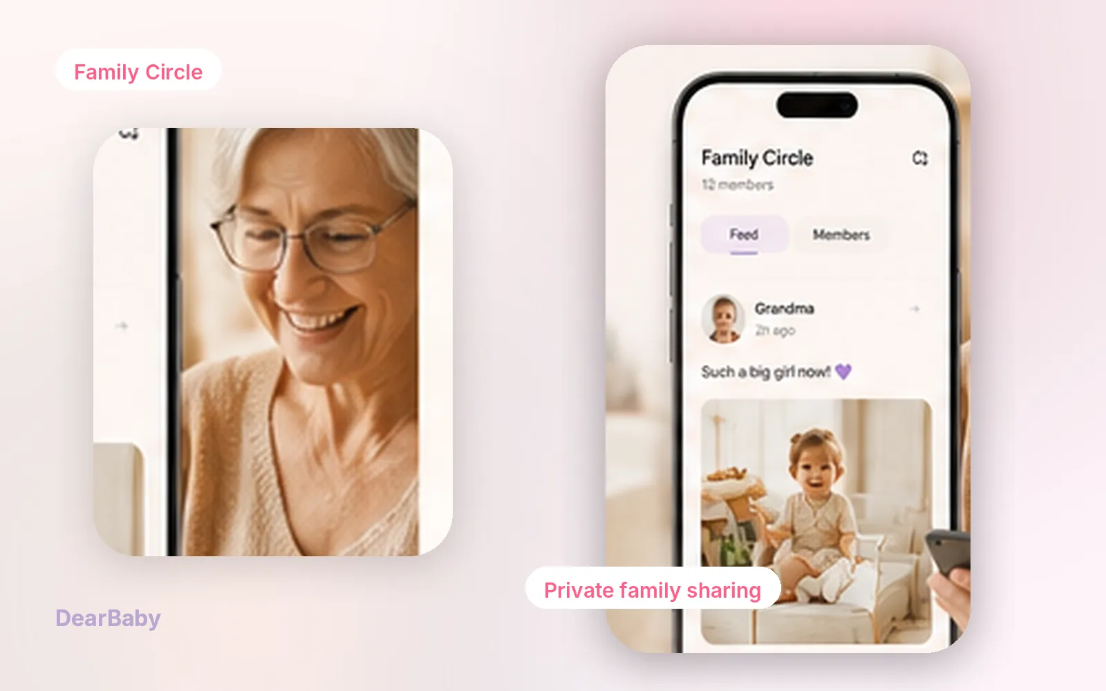 DearBaby Family Circle feature for private invite-only family sharing