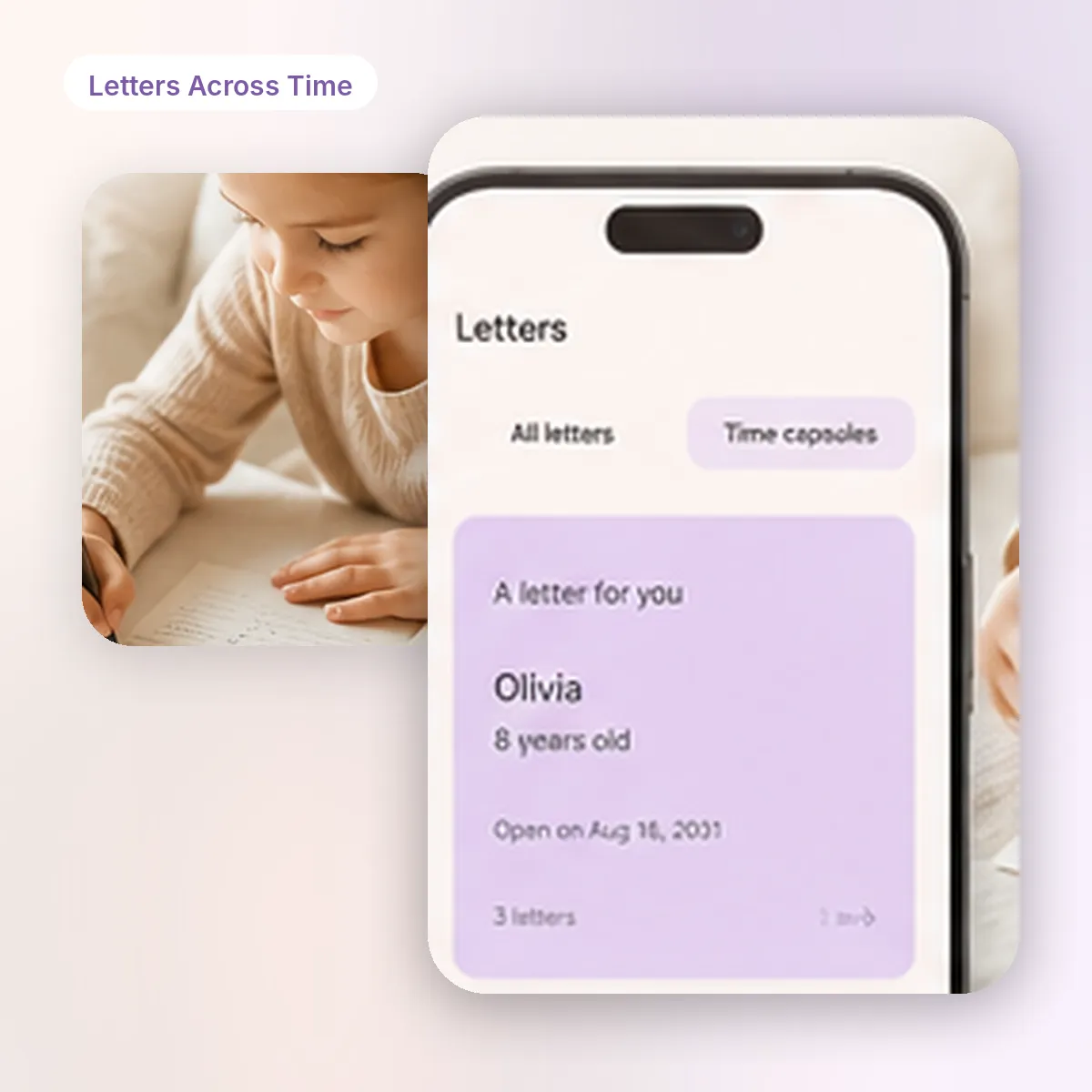 DearBaby Letters Across Time feature for writing letters to your child