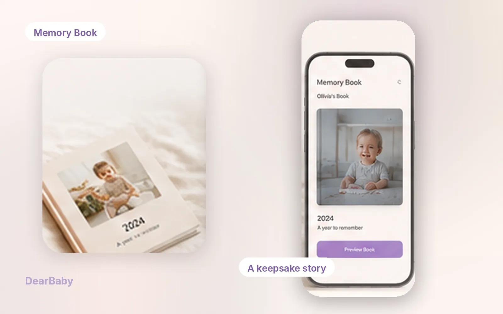 DearBaby Memory Book feature, a keepsake story of your child