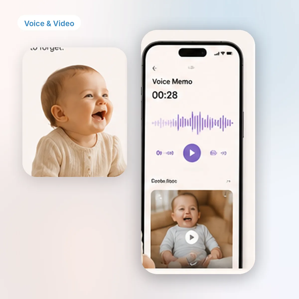 DearBaby Voice and Video Memories feature for saving audio and video clips