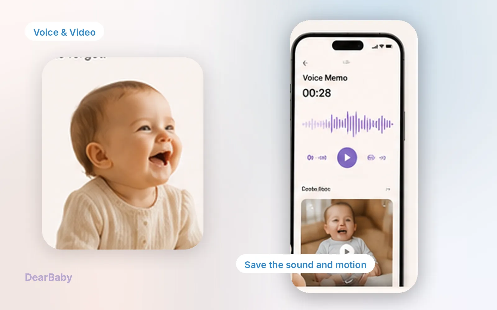 DearBaby Voice and Video Memories feature for saving audio and video clips